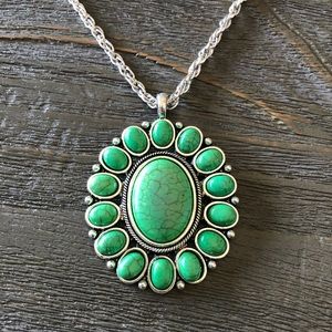 CLEARANCE 5 for $20 SALE Green Howlite Cabachon Pendant with Chain